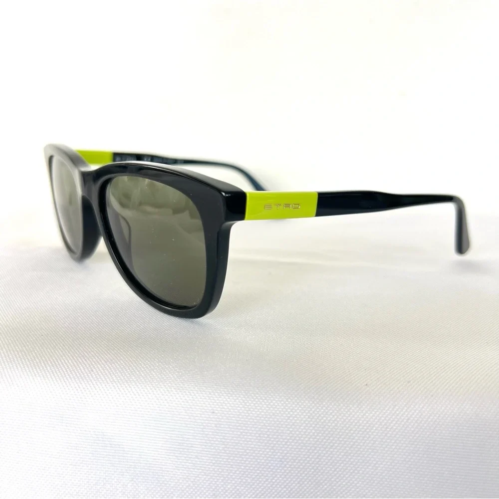 ETRO ET632S 010 Black Cat Eye Style Lenses Black Neon Green Frame Sunglasses